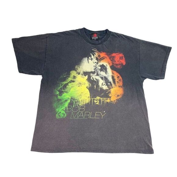 Vintage Y2K Bob Marley T-Shirt 1X Faded Black Distressed - Picture 1 of 9